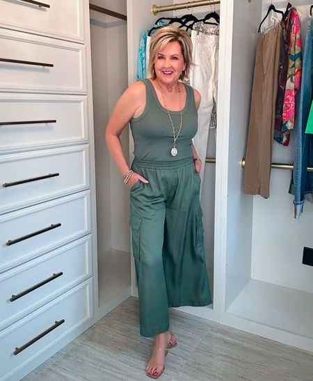 Green Scoop Neck Tank Size Medium | Army Green Culotte Pants Medium | Clear Sandals | Summer Outfit Ideas 

#LTKStyleTip #LTKOver40 #LTKTravel
