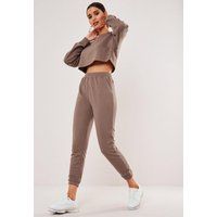 Mocha Cropped Sweatshirt And Jogger Co Ord Set | Missguided (US & CA)