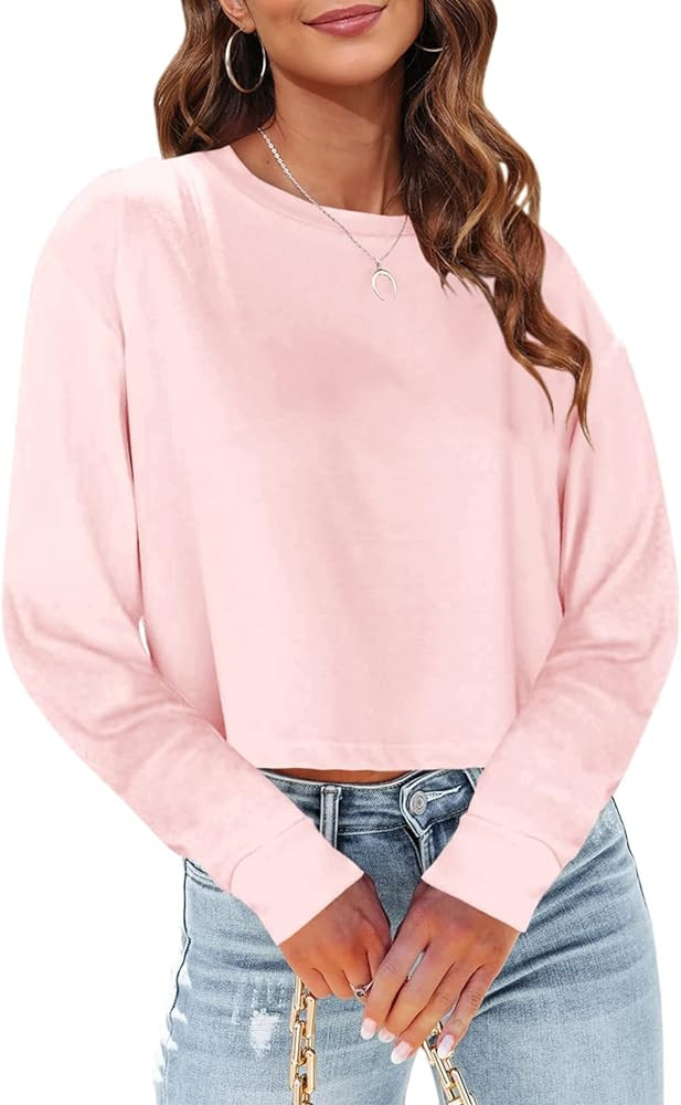 Tankaneo Womens Long Sleeve Crop Tops Loose Fit Fall Cropped Tshirt 2026 Crew Neck Casual Shirts | Amazon (US)