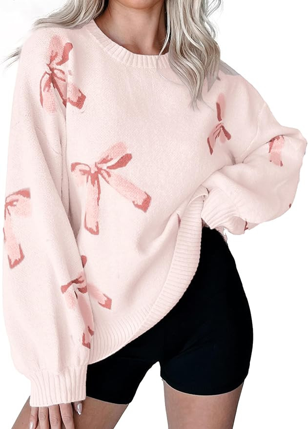 Womens Valentine Bow Sweater 2026 Valentines Day Trendy Cute Oversized Long Sleeve Pullover Sweat... | Amazon (US)