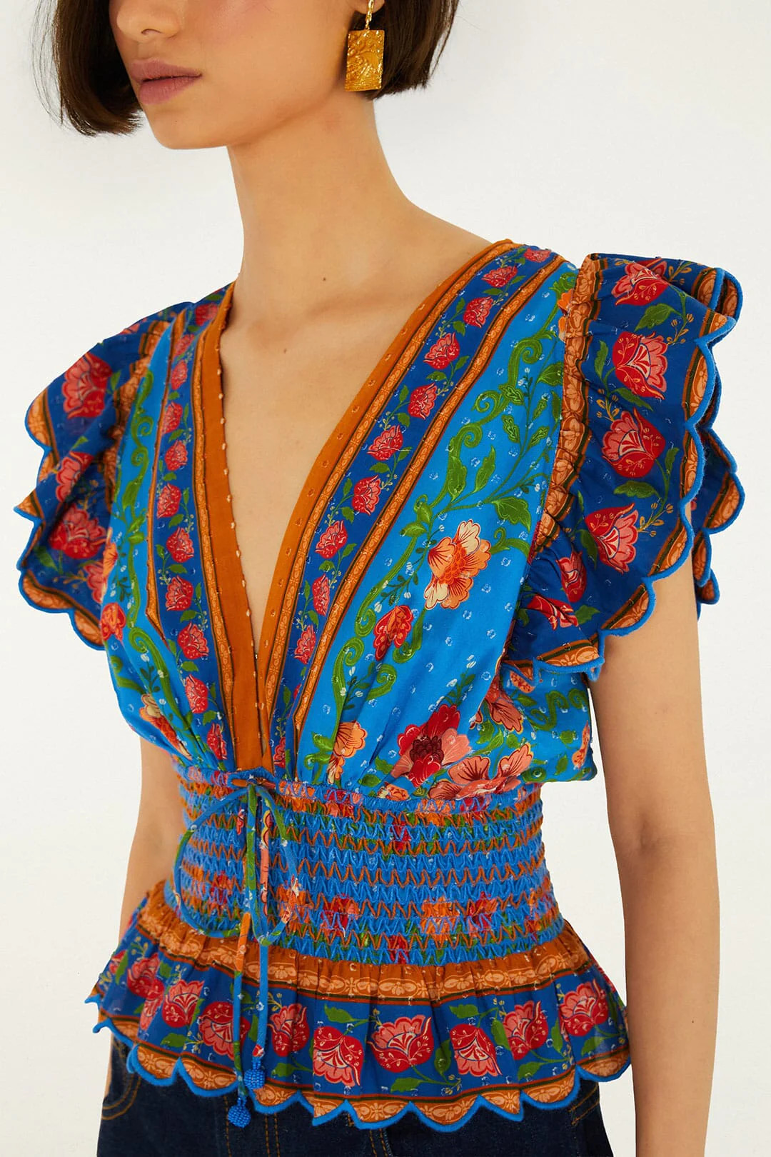 Bright Blue Rococo Flowers Blouse | FARM Rio | FarmRio (US)