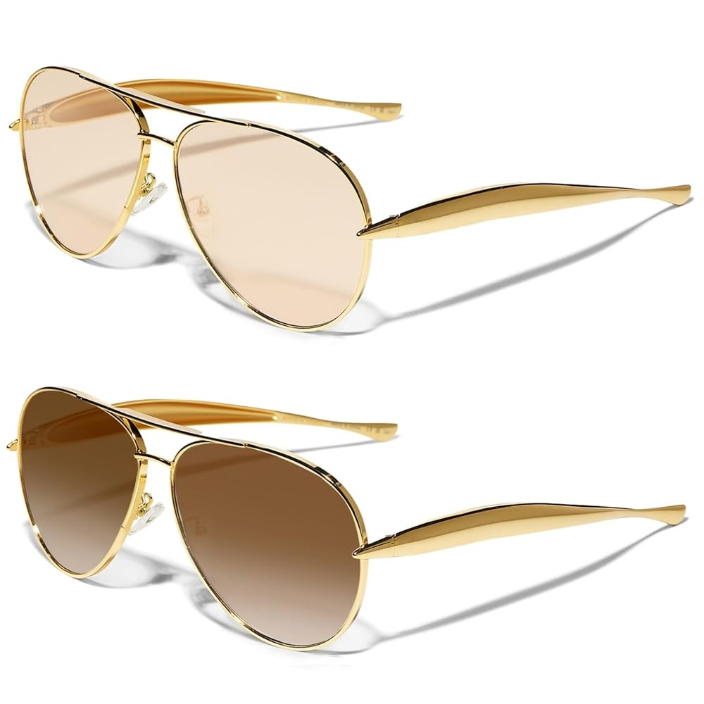 Retro Gold Aviator Sunglasses for Women Men, 2025 Metal Oversized 70s Aviators Sun Glasses | Amazon (US)
