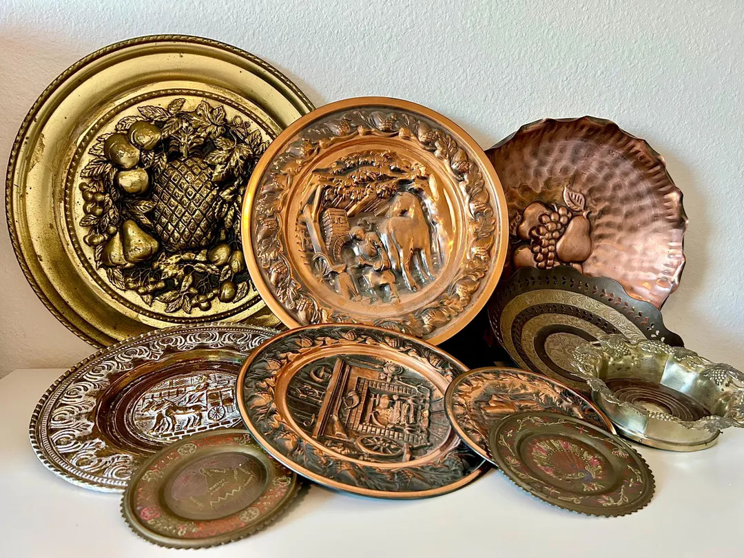 Handcrafted Brass - Copper Plate, Bowl Etched Plate Tabletop Shelf Mantel Coffee Table Styling Li... | Etsy (US)