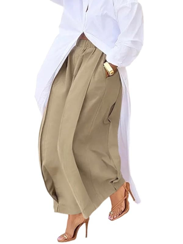 UOOZEE Women's Cotton Elastic High Waisted Pants Loose Fit Wide Leg Pleated Fall Winter Palazzo T... | Amazon (US)