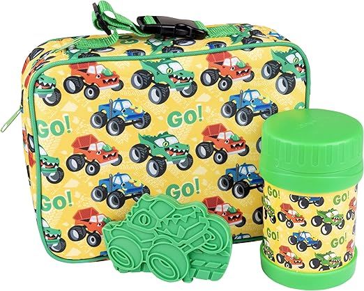Kids Lunch Bag Set (Truck) w Reusable Hard Ice Pack & Double-Insulated Food Jar for Drinks or Sou... | Amazon (US)