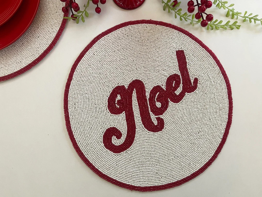 Set of 6, Christmas 'noel' Placemat, Handmade Beaded Table Mat, Gift for Her - Etsy | Etsy (US)