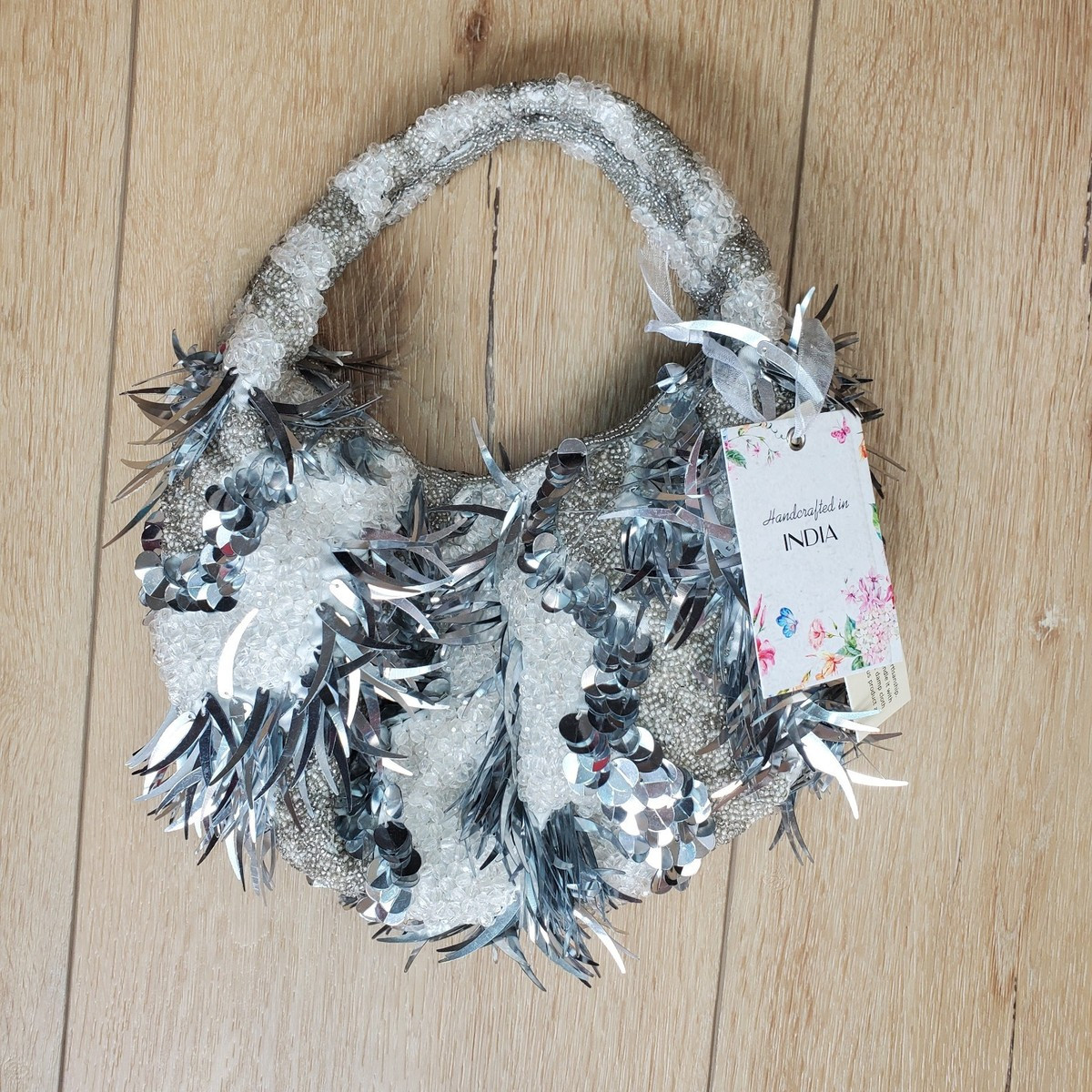 Handcrafted in India Beaded Bag TJMaxx Viral TikTok RARE White Silver Gray | eBay US