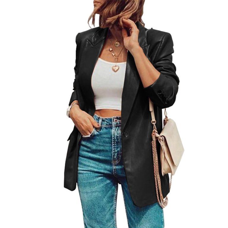 ZANZEA Women Faux Leather Blazer Suits Cape Solid OL Office Lapel Coat Jacket Outwear | Walmart (US)
