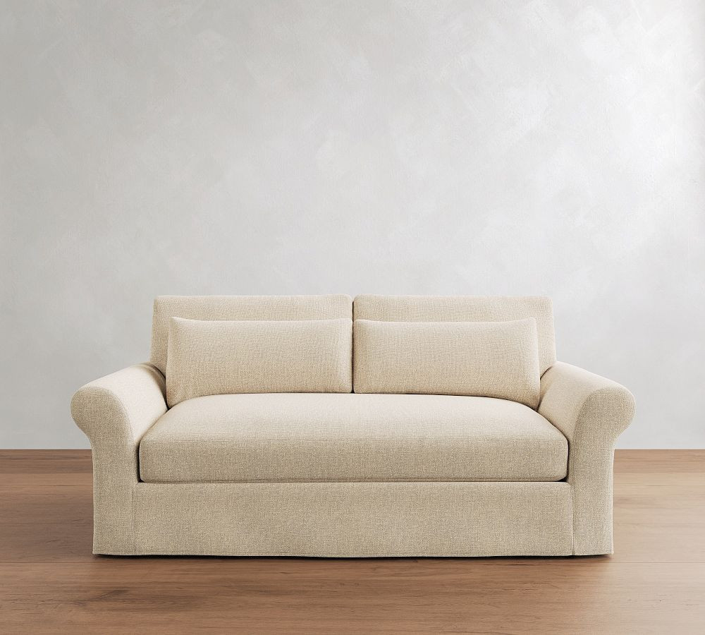 PB Comfort Modern Roll Arm Slipcovered Deep Seat Sofa 82" 2x1, Down Blend Wrapped Cushions, Performance Brushed Basketweave Oatmeal | Pottery Barn (US)