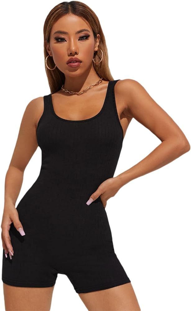 Amazon.com: SOLY HUX Women's Summer Ribbed Sleeveless Tank Bodycon Romper Short Yoga Jumpsuit Cat... | Amazon (US)