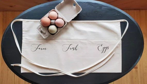Egg Apron - 3 Pockets - Burgundy Script on Natural Cotton Canvas - Farm Fresh Eggs | Etsy (US)