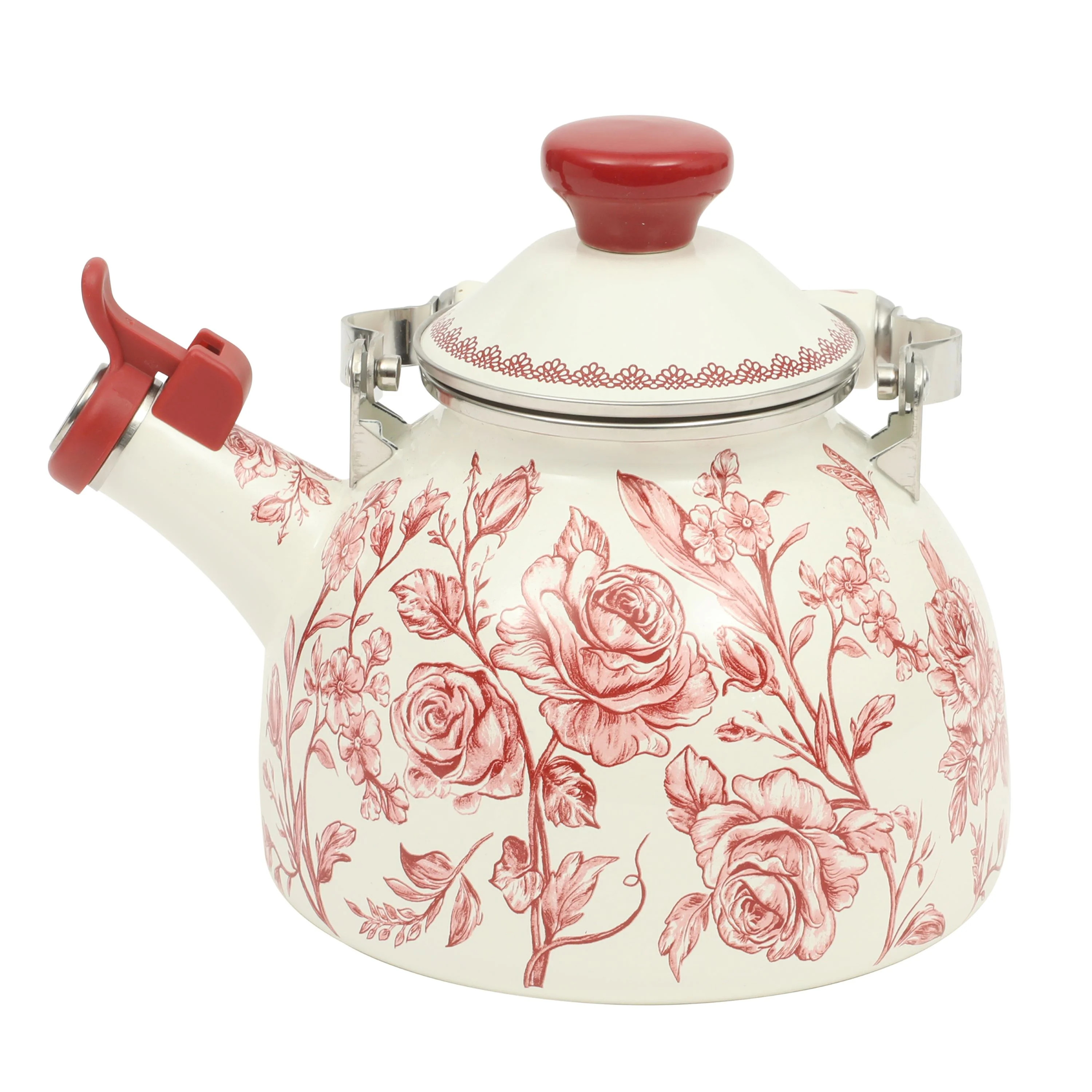 The Pioneer Woman Agatha 2-Quart Enamel on Steel Tea Kettle with Lid, Red | Walmart (US)
