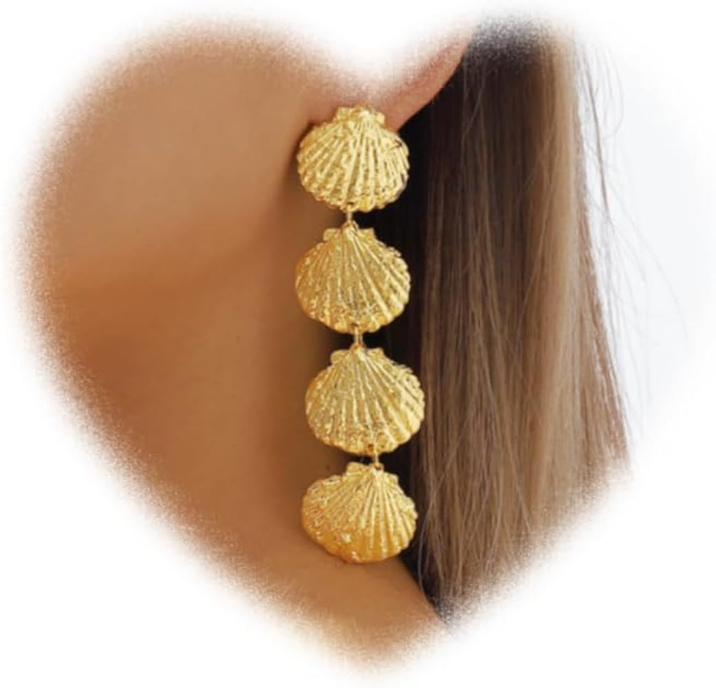 Doubnine Sea Shell Charm Cowrie Earrings Dangle Golden Mermaid Earrings Scallop Beach Retro Chic ... | Amazon (US)