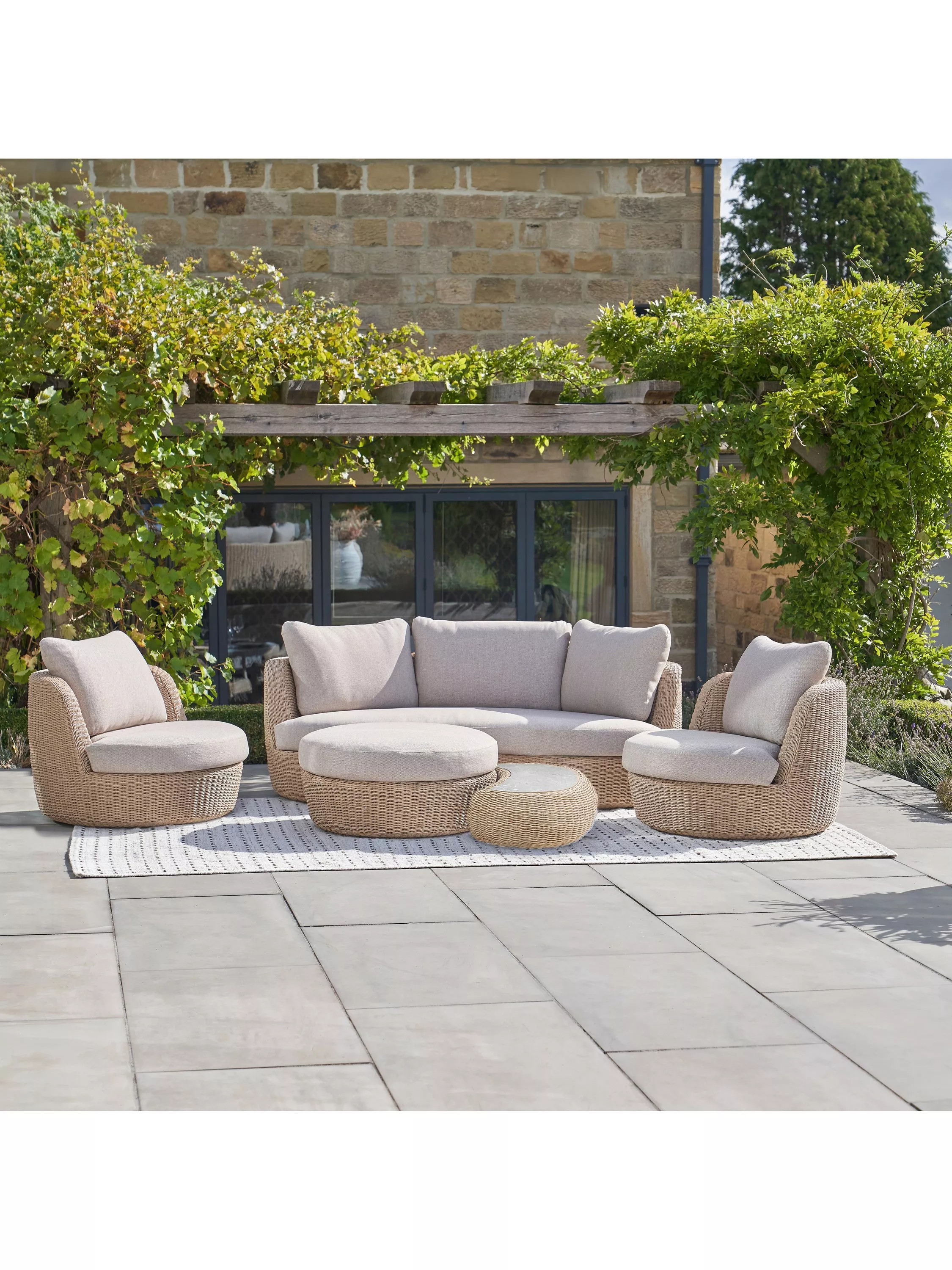 Pacific Kampala Wicker 6-Seater Garden Lounging Set, Natural | John Lewis (UK)