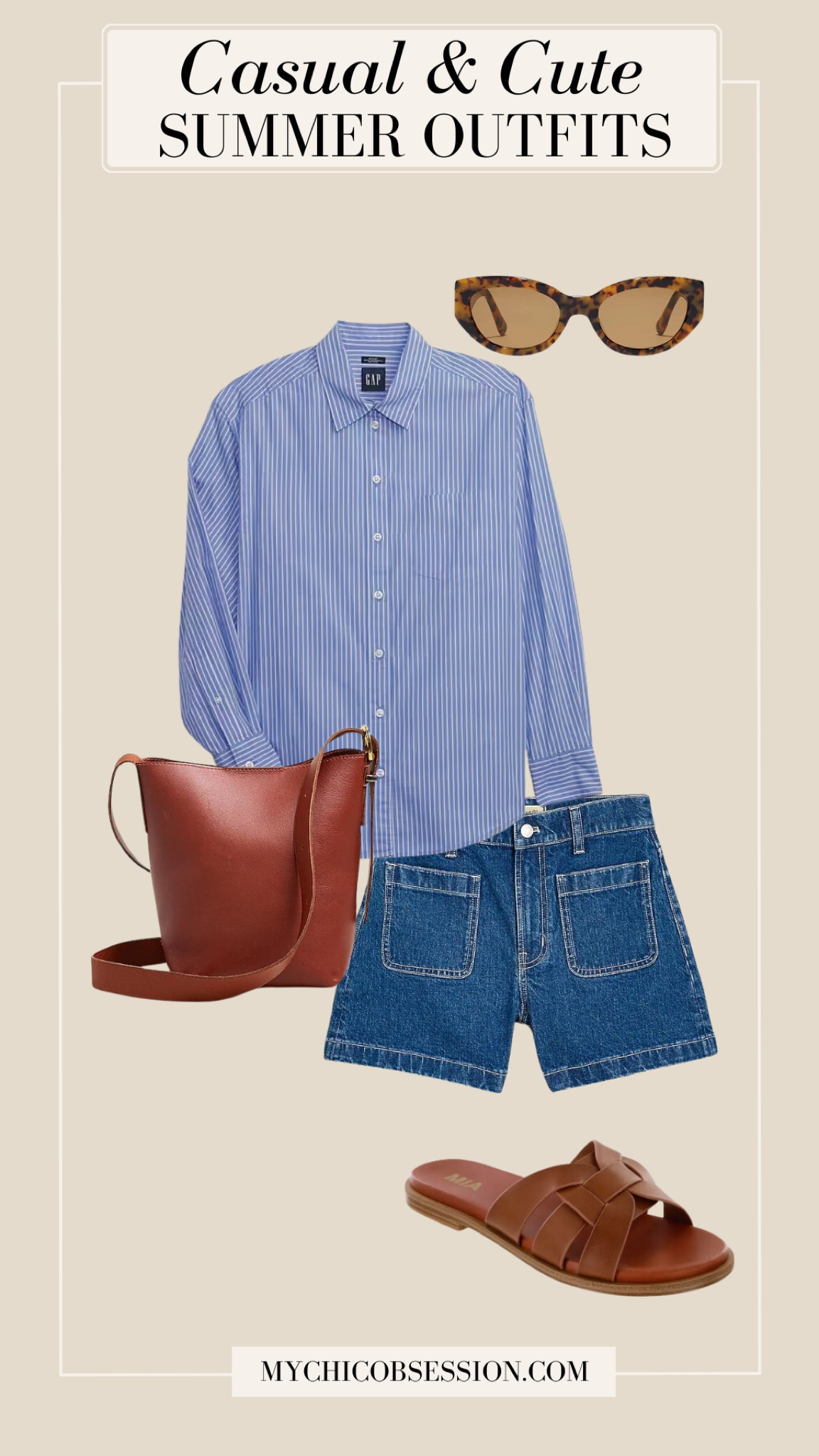 Elevate your denim shorts for a cute and casual summer outfit by pairing them with a striped button down. Add a leather crossbody bag, sandals, and chic sunglasses to finish the look.

#LTKSeasonal #LTKstyletip