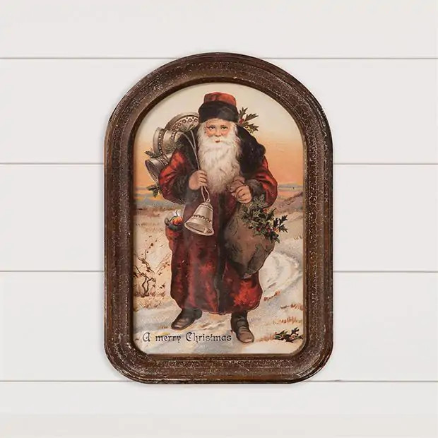 Framed Vintage Inspired Santa Print | Antique Farm House