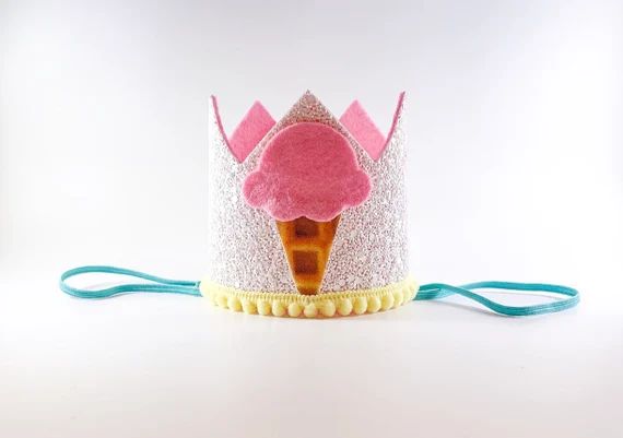 Pink Ice Cream Crown, Pink Waffle Ice Cream Cone Crown, Girls 1st Ice Cream Birthday, Ice Cream C... | Etsy (US)