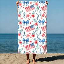 LocalCoquette American Flag Beach Towel, Watercolor Pink Floral & Blue Bow Sand Free Microfiber B... | SHEIN
