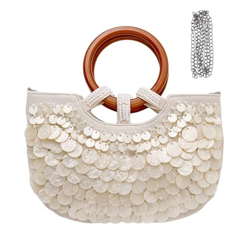 Shell Purse for Women Girls, Seashell Beaded Clutch Bag for Women 2026, Luxury Mother-of-Pearl Handmade Top Handle Bag Beach Wedding Evening Party Handbag for Summer Resort Vacation | Amazon (US)