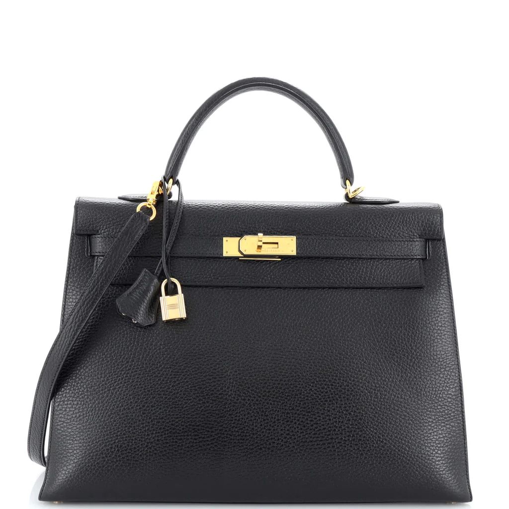 Kelly Handbag Noir Ardennes with Gold Hardware 35 | Rebag