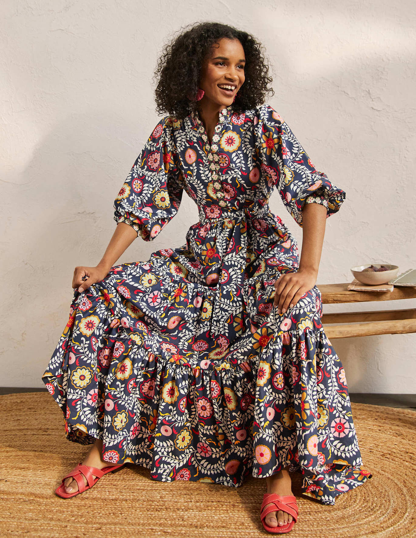 Ava Tiered Maxi Dress - French Navy, Opulent Garden | Boden (US)