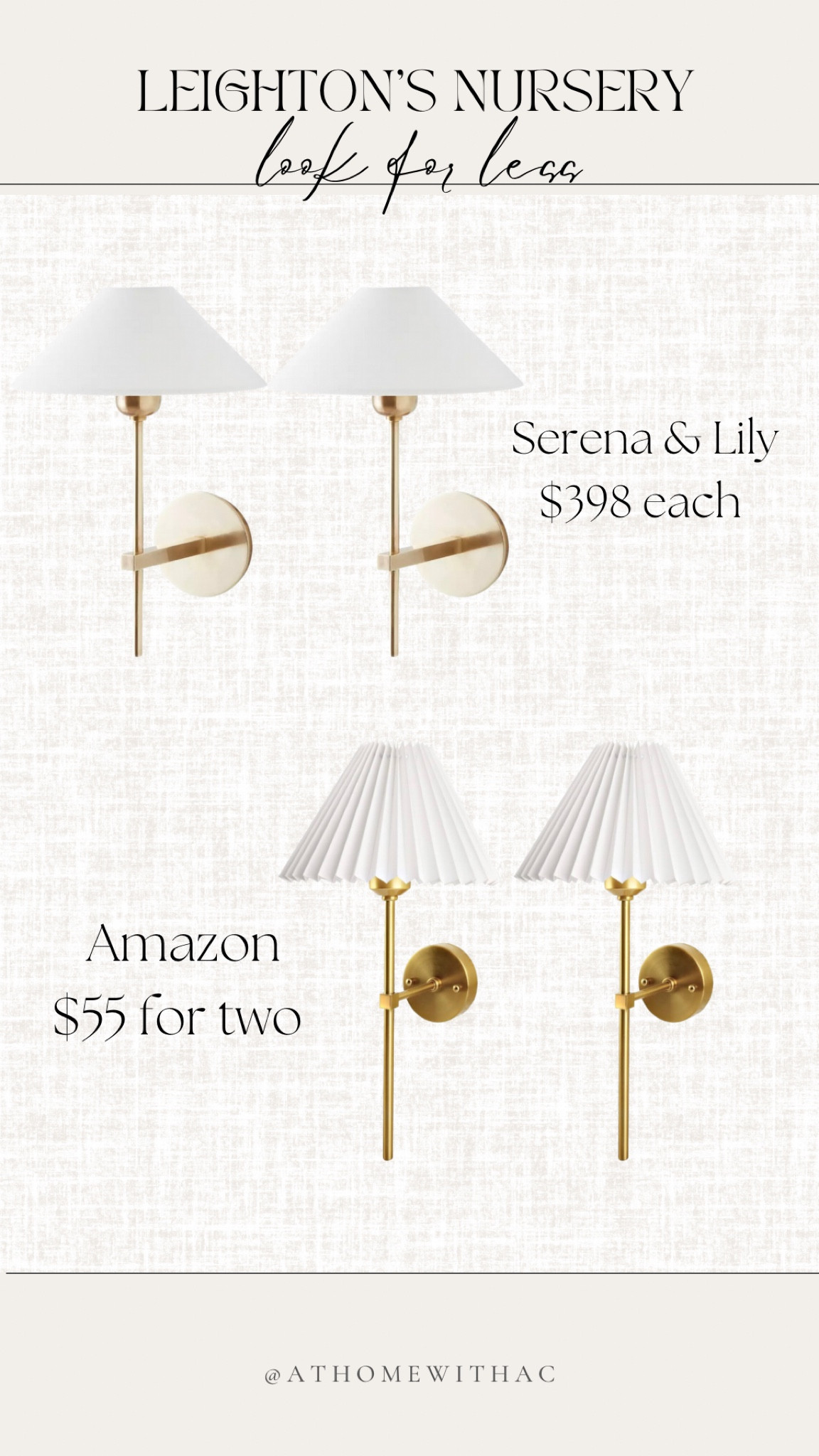Nursery looks for less, gold wall sconces, Serena and Lily dupe 

#LTKhome #LTKFind #LTKbaby