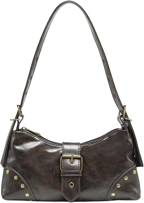 QWINEE Women's Vintage Buckle Shoulder Bag Y2K Punk PU Leather Handbag Clutch Purse | Amazon (US)