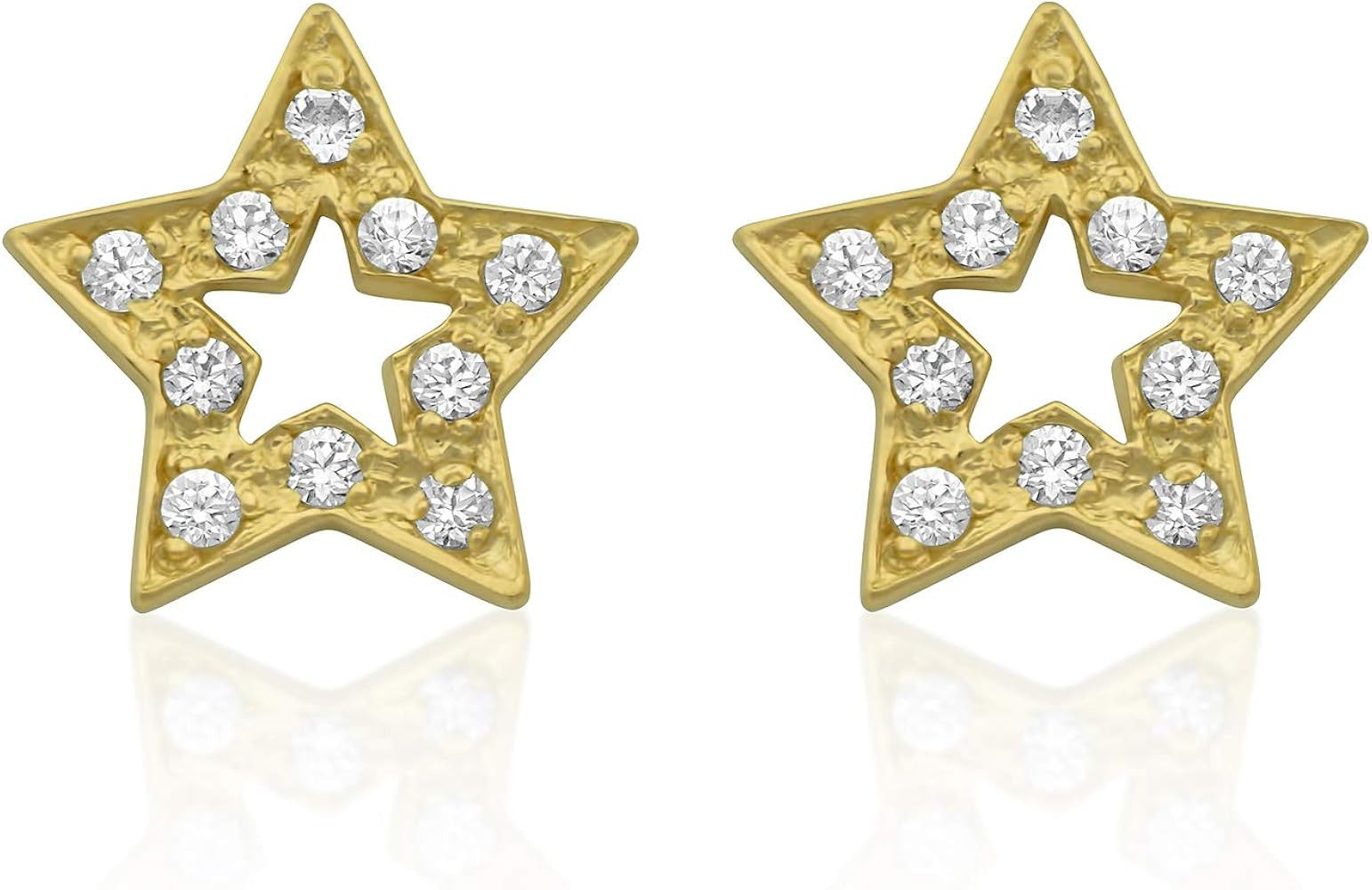 14K Yellow Gold Cz Small Star Stud Earrings - 0.27in | Amazon (US)