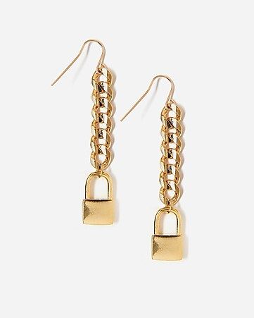 Tess + Tricia Gold Lock Drop Earrings | Express