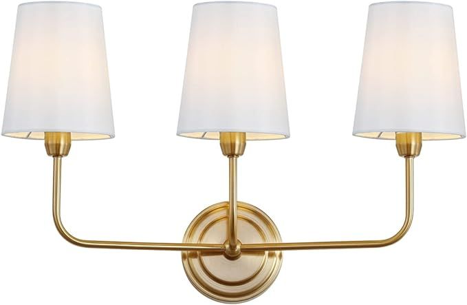 Safavieh SCN4016A Sawyer Brass Gold 3-Light Wall (LED Bulbs Included) Sconce, White | Amazon (US)