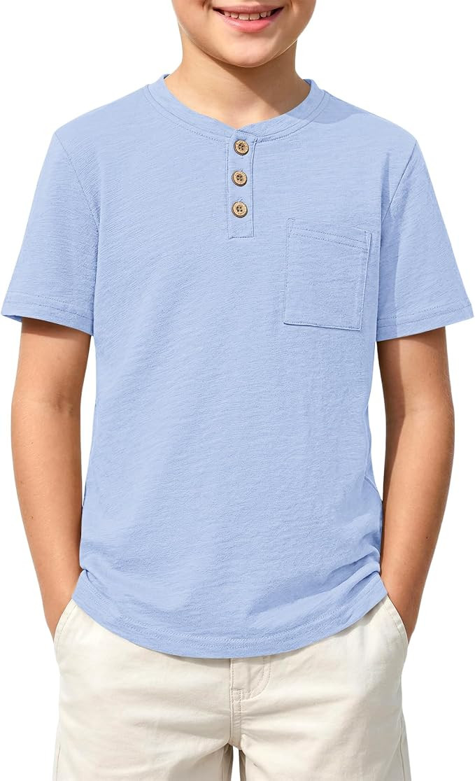 ROVENTIS Boys Henley Shirts Kids Short Sleeve Casual Button Down Cotton T-Shirts Summer Boy Tops ... | Amazon (US)