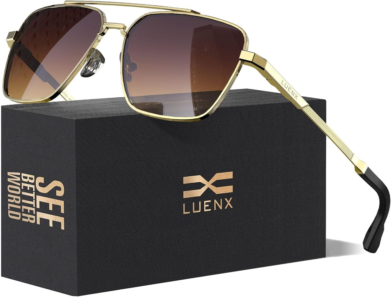 LUENX Mens Women Polarized Sunglasses Aviator, Square Polygon Lens Driving UV 400 Protection With... | Amazon (US)