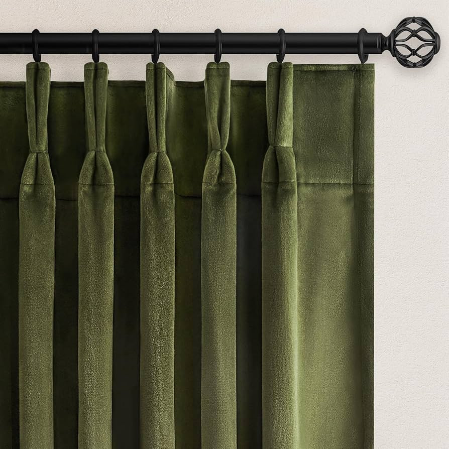 Olive Green Velvet Blackout Curtains 84 Inches 2 Panels Forest Green Elegant Vintage Pinch Pleate... | Amazon (US)