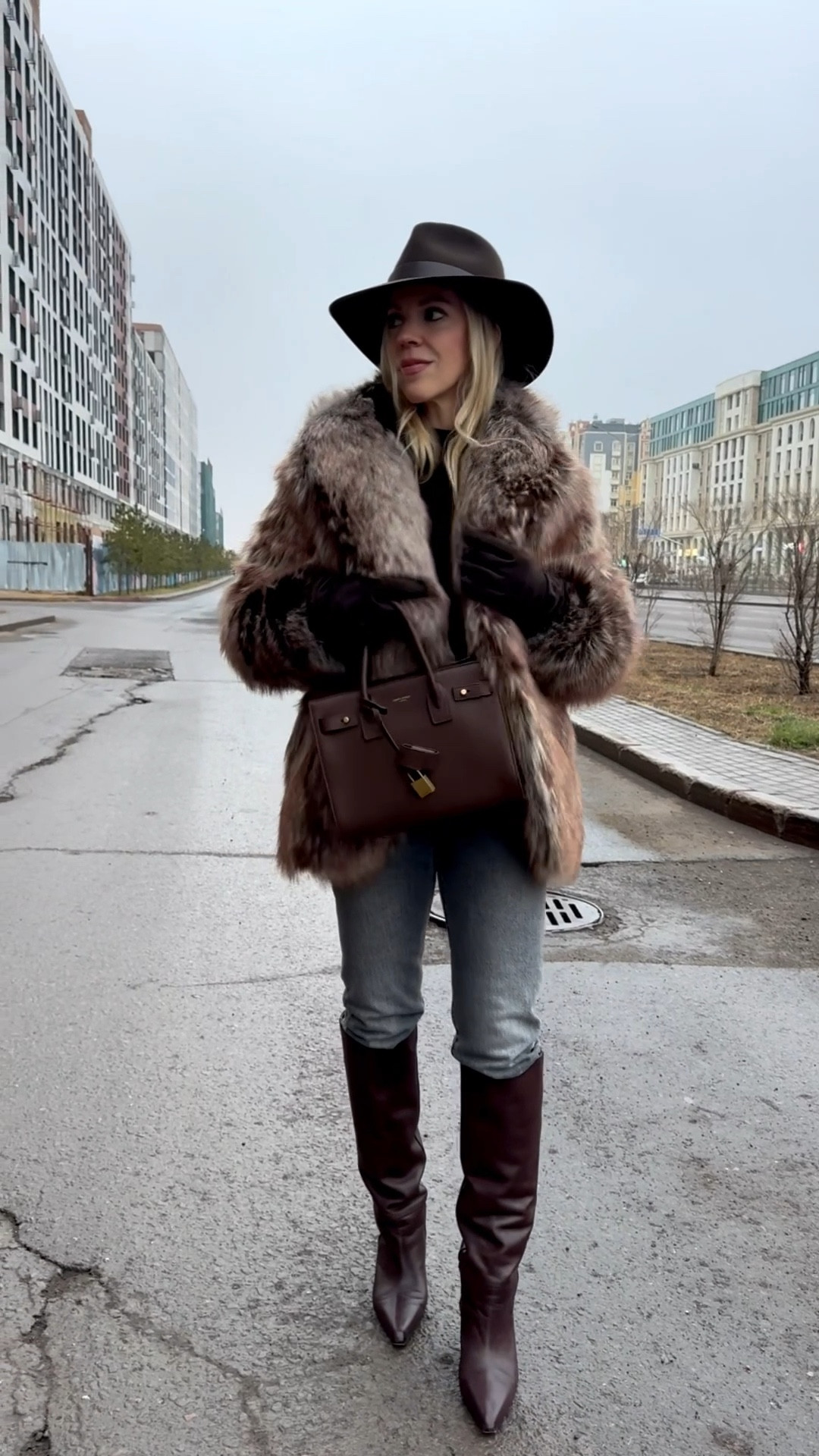 Faux fur fox coat, chocolate brown boots, Levi’s gray slim leg jeans, skinny jeans with tall boots outfit, brown suede gloves 

#LTKSeasonal #LTKFindsUnder50 #LTKSaleAlert