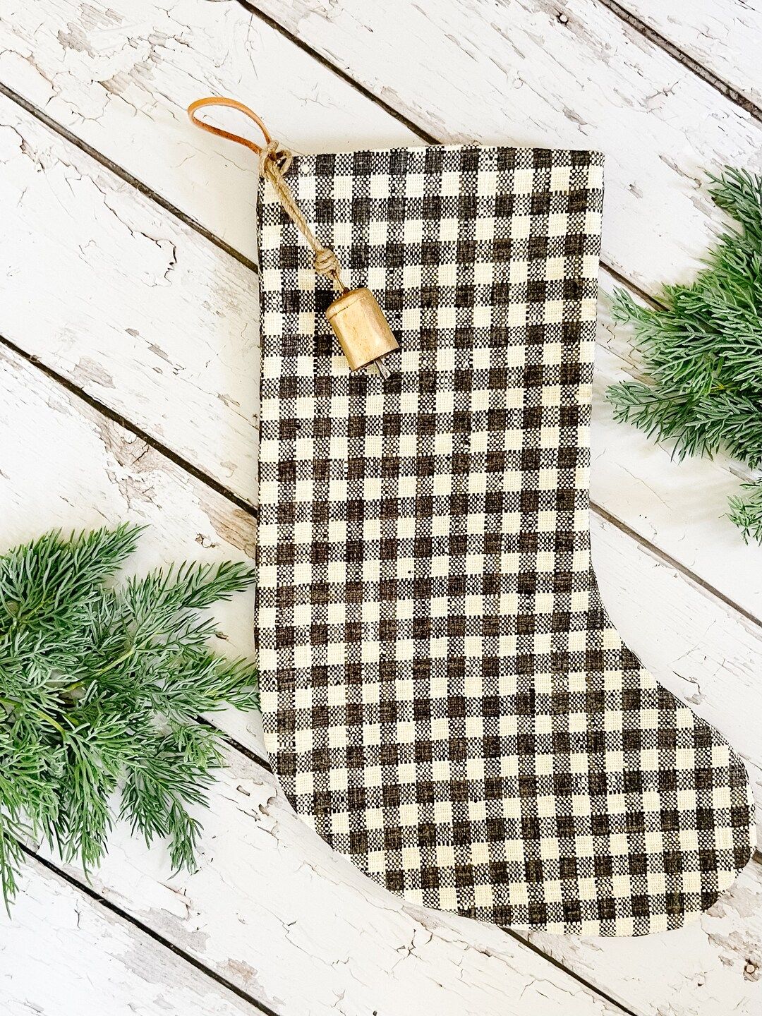 Vintage Inspired Black White Check Christmas Stockings - Etsy | Etsy (US)