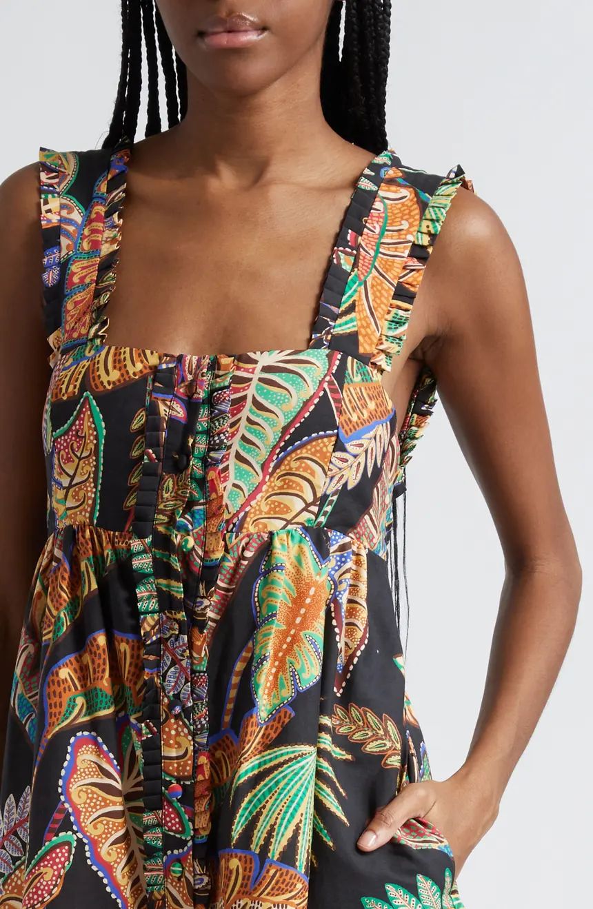 Cool Foliage Button Front Tie Back Maxi Dress | Nordstrom