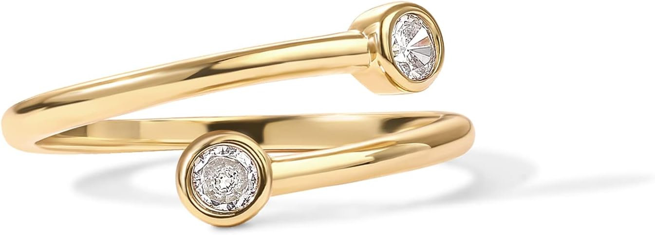 PAVOI 14K Gold Plated CZ Bypass Ring | Simulated Diamond BTY Ring | Stacking Rings for Women | Amazon (US)
