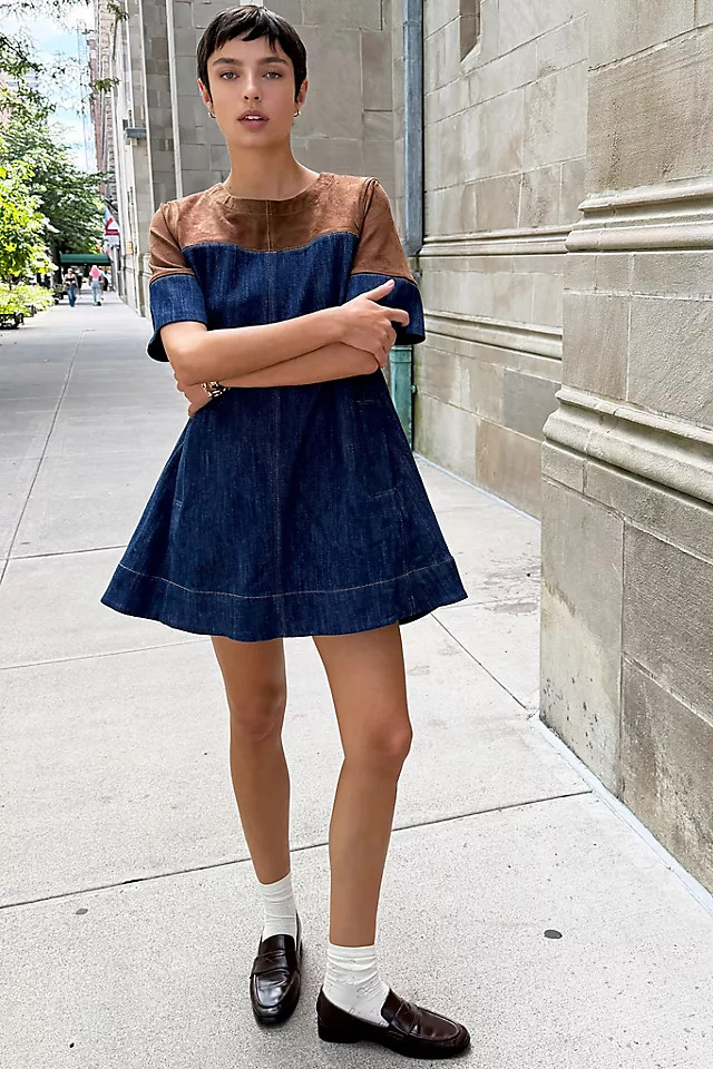 Emmy Denim Faux-Suede Mini Dress | Anthropologie (US)