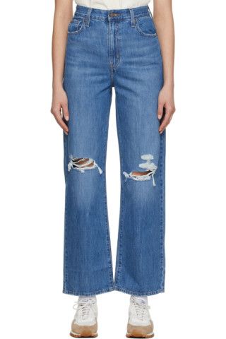 Blue High-Waisted Straight Jeans | SSENSE