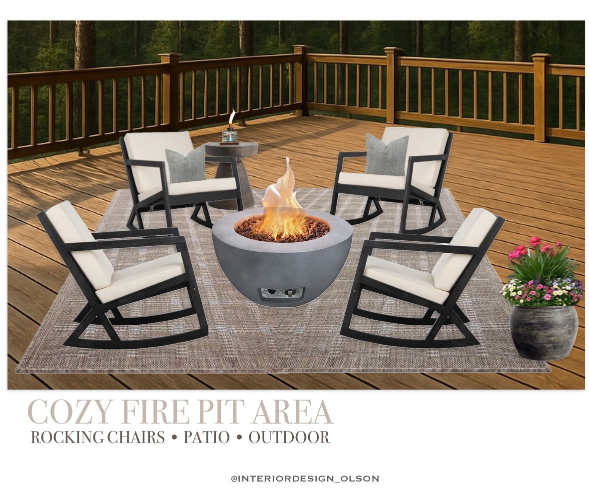 Cozy fire pit setup for summer nights! I styled this outdoor space with modern rocking chairs, a concrete-look fire pit, layered patio rug, and cozy accents that make it perfect for entertaining or relaxing. 

Tap to shop this outdoor living setup and get your backyard ready for the season! 

#firepitdecor #outdoorliving #patioinspo #backyardgoals #rockingchairs #summernights #outdoordecor #ltkhome #patioseason #outdoorstyle #cozyoutdoorvibes #shopltk

#LTKFamily #LTKHome #LTKSeasonal