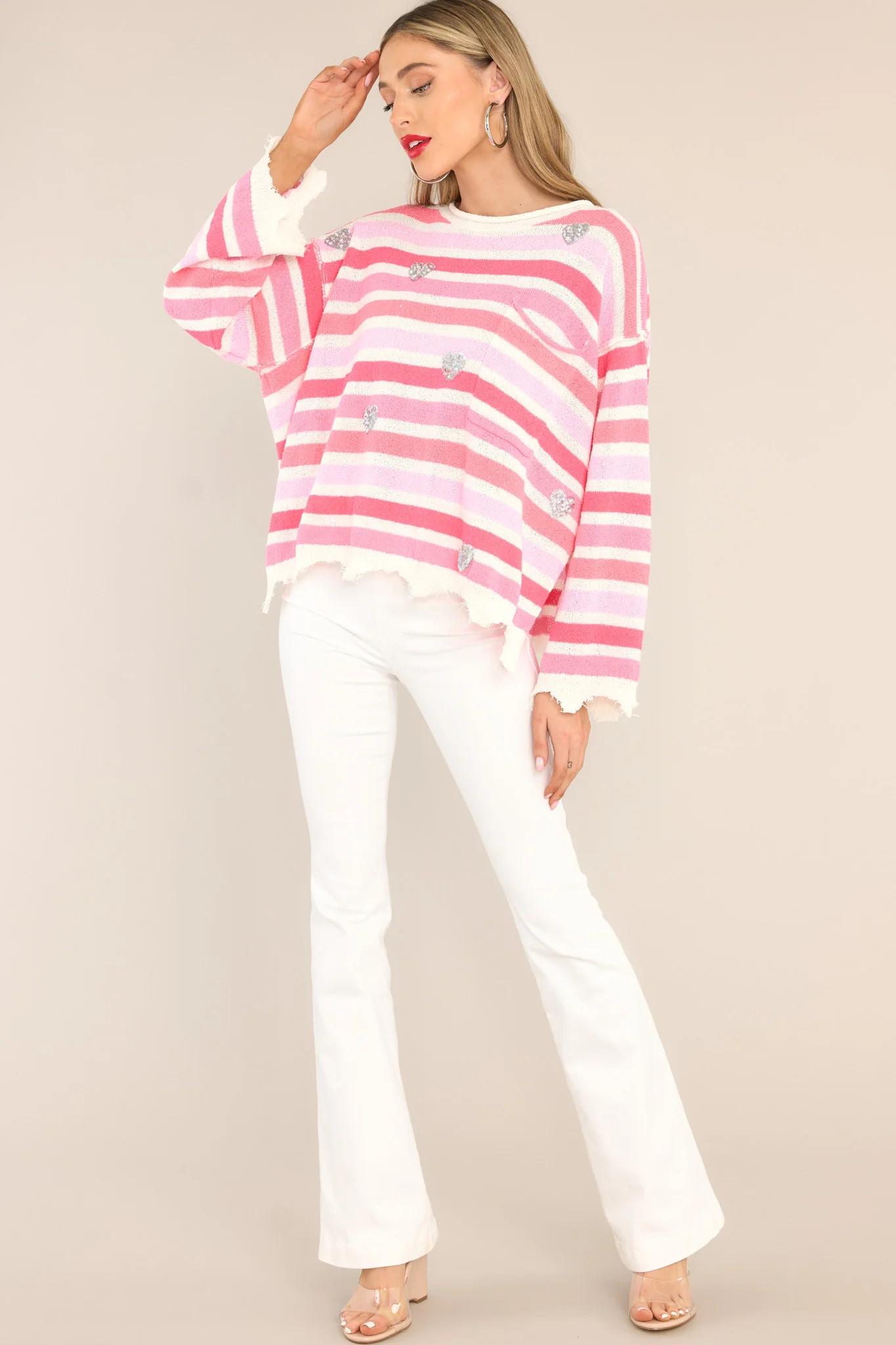 Finding My Love Pink Striped Sweater | Red Dress 