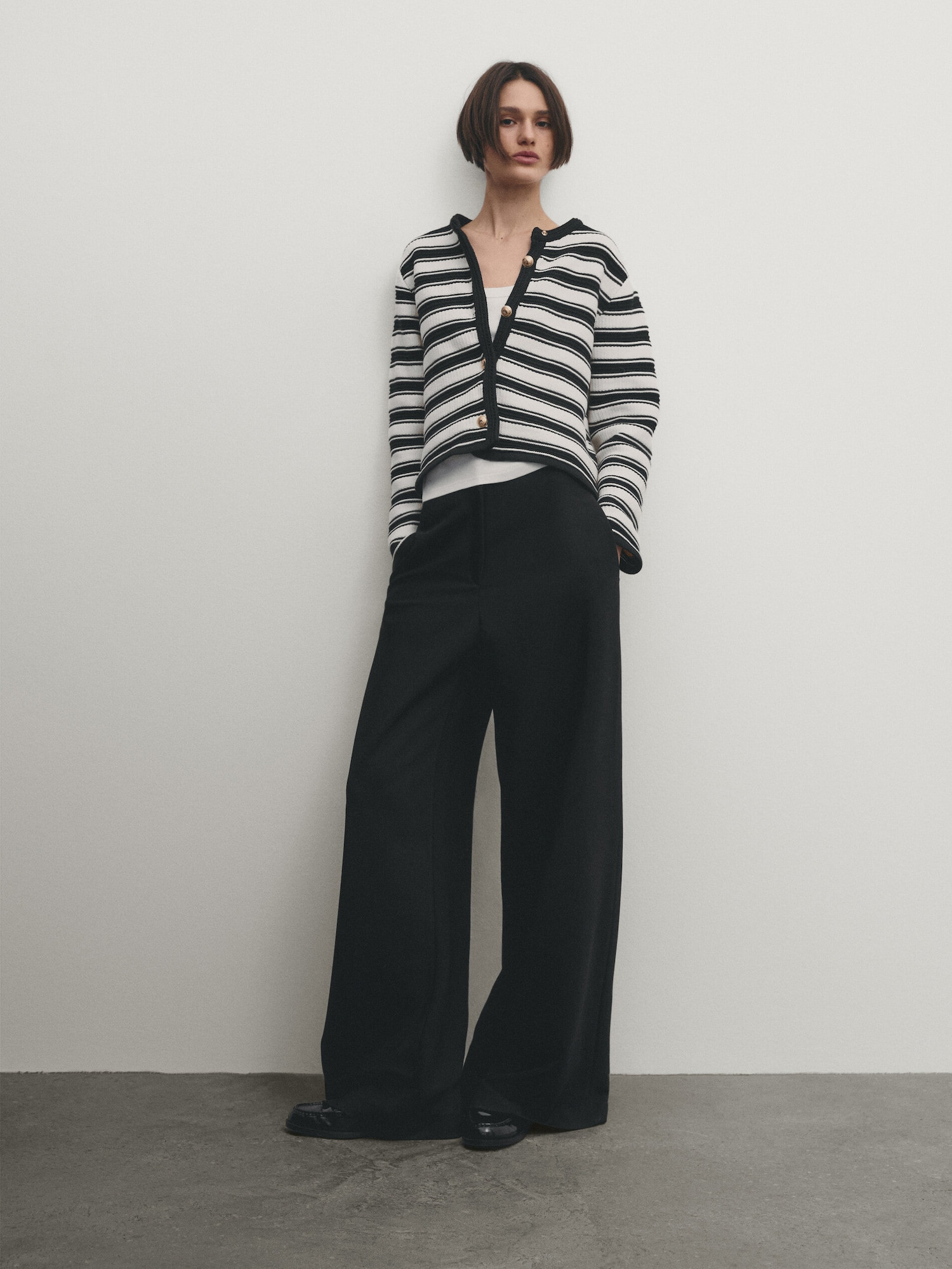 Knit cardigan with gold buttons | Massimo Dutti UK