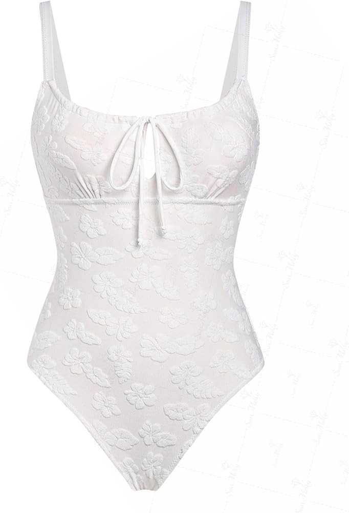 seamoly Blue Gingham Tie Around Criss Cross Backless Plunging Neck One-Piece Swimsuit | Amazon (US)