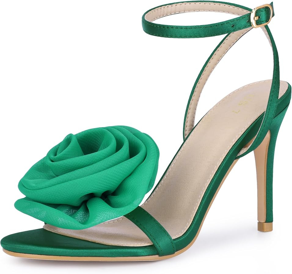 Perphy Flower Heels Satin Stiletto High Heel Sandals for Women | Amazon (US)