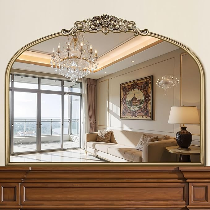 40"x30" Vintage Gold Mirror, Ornate Baroque Mirror with Metal Frame and Rose Floral Crown, Gold A... | Amazon (US)