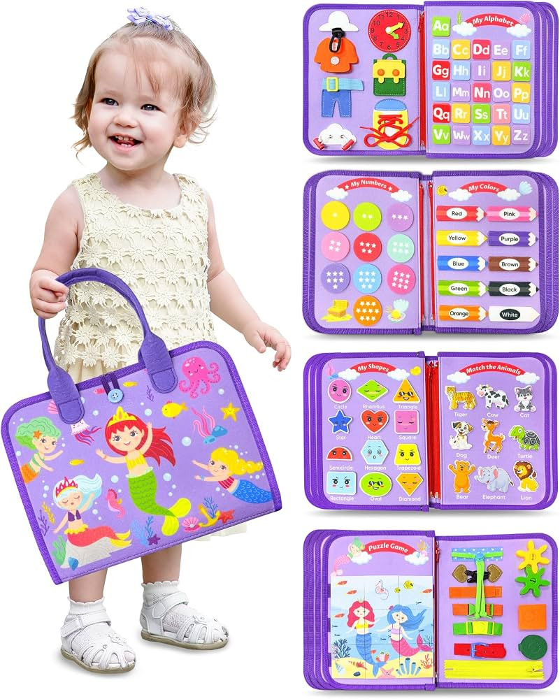 Toddler Busy Board Montessori Toys for 1 2 3 4 Year Old Girl Boy Birthday Gifts, Busy Book Sensor... | Amazon (US)