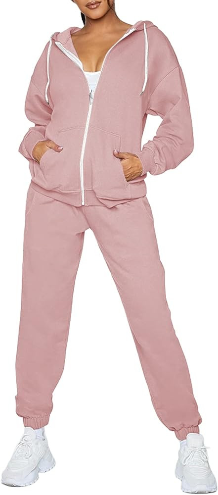 TOLENY Women's 2 Piece Sweatsuit Outfits Zipper Up Hooded Sweatshirt Jogger Pants Sets Tracksuit wit | Amazon (US)