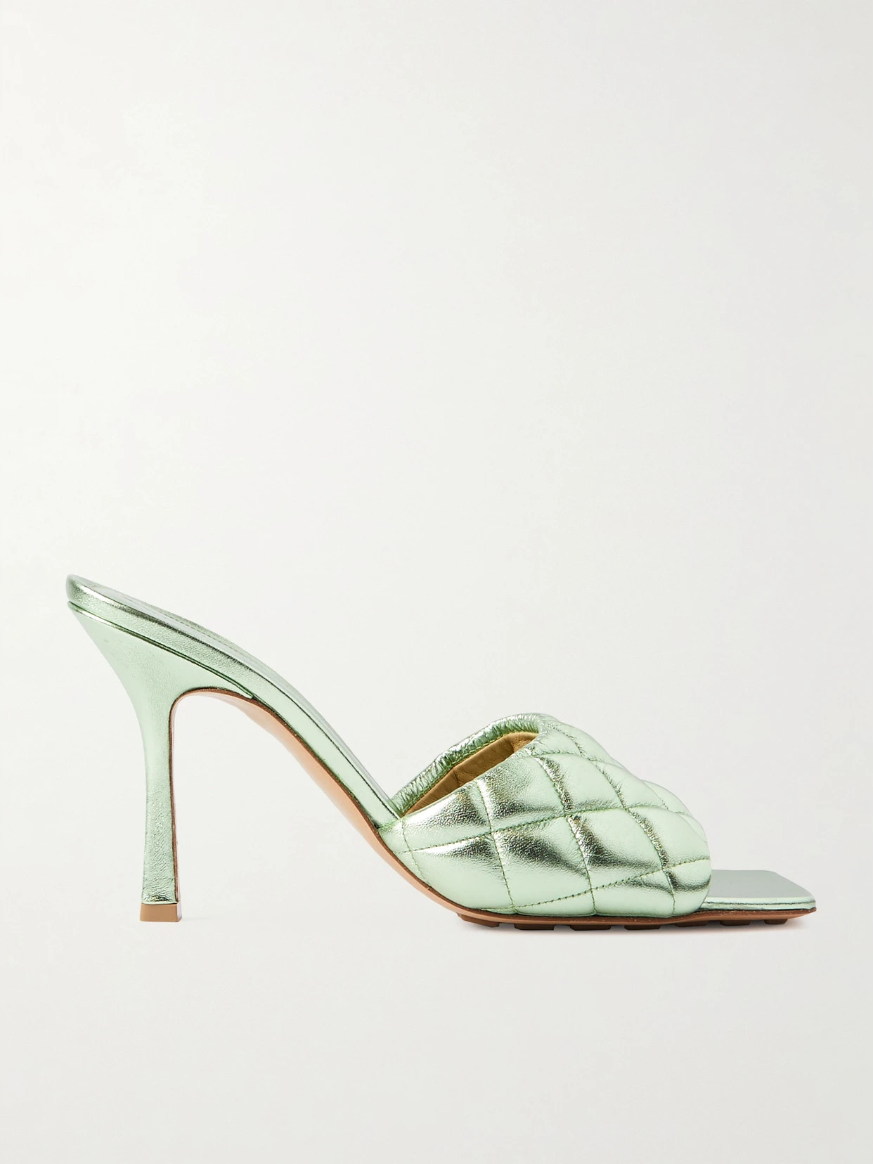 Bottega Veneta - Quilted Metallic Leather Mules - Green | NET-A-PORTER (UK & EU)