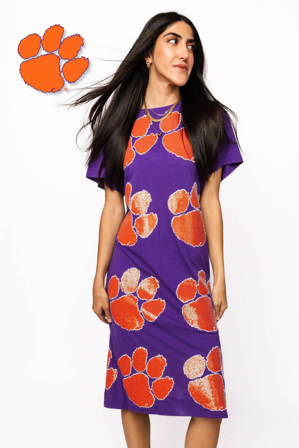 Licensed Clemson Mascot Midi Tee Dress | Queen of Sparkles