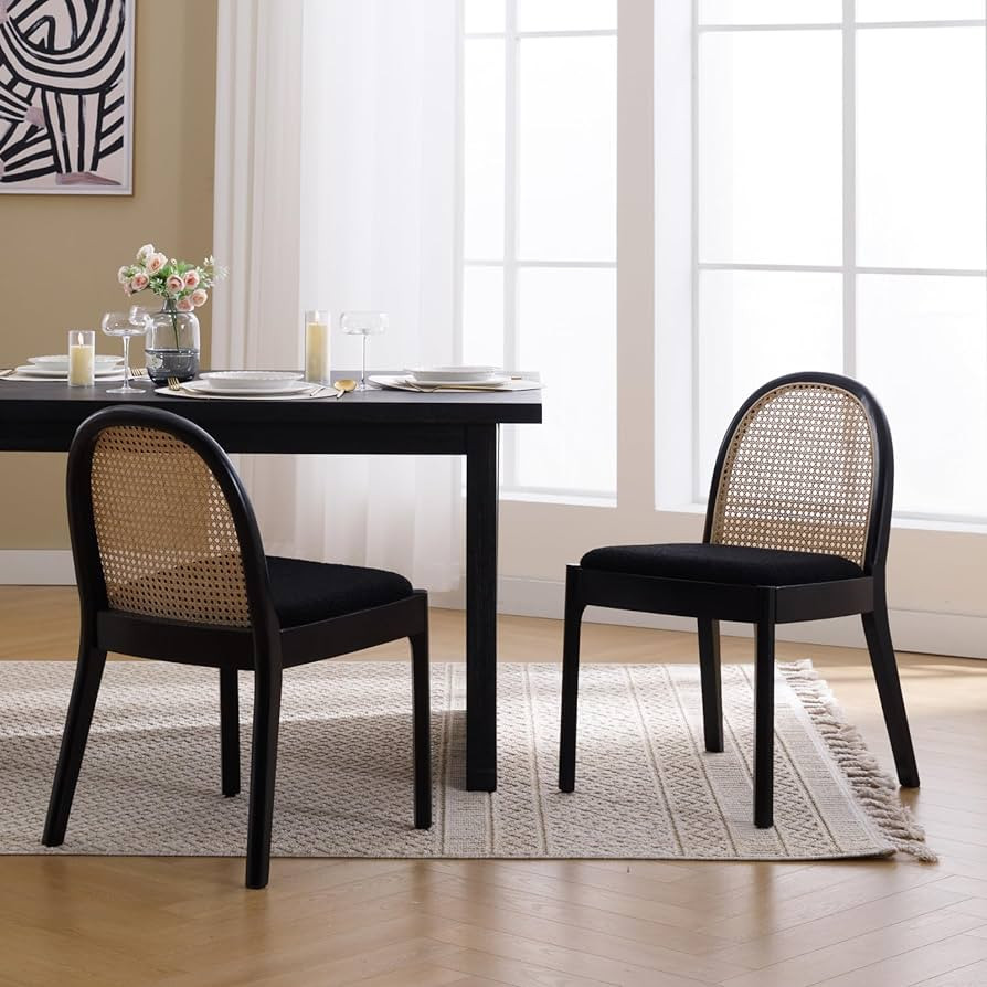 Mid Century Dining Chairs Set of 2, Accent Rattan Sherpa Fabric Side Chairs Kitchen Chair with So... | Amazon (US)